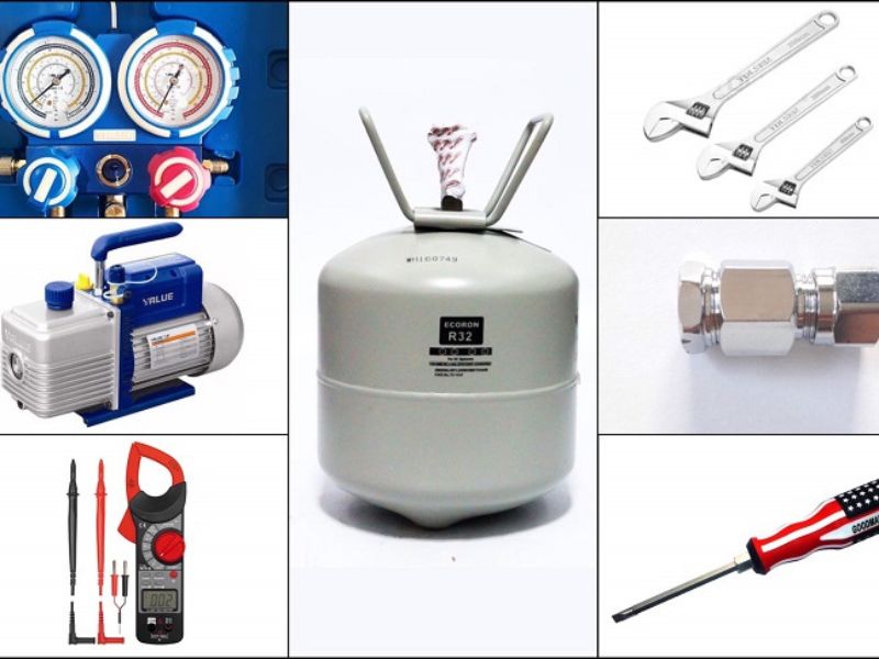 Chuẩn bị dụng cụ để bơm gas điều hoà