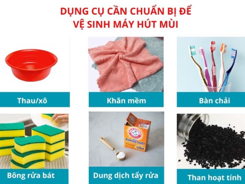 Dụng cụ cần chuẩn bị để vệ sinh máy hút mùi tại nhà